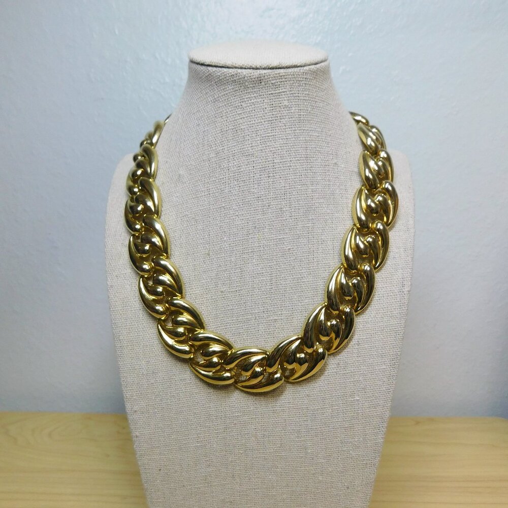 Vintage Gold Tone Abstract Link Necklace - 17.5"